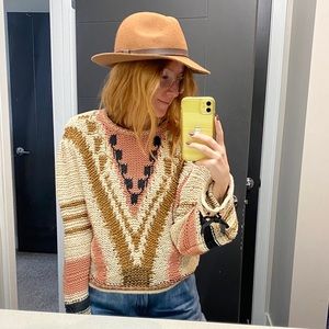 Lace Sleeve Crewneck Sweater